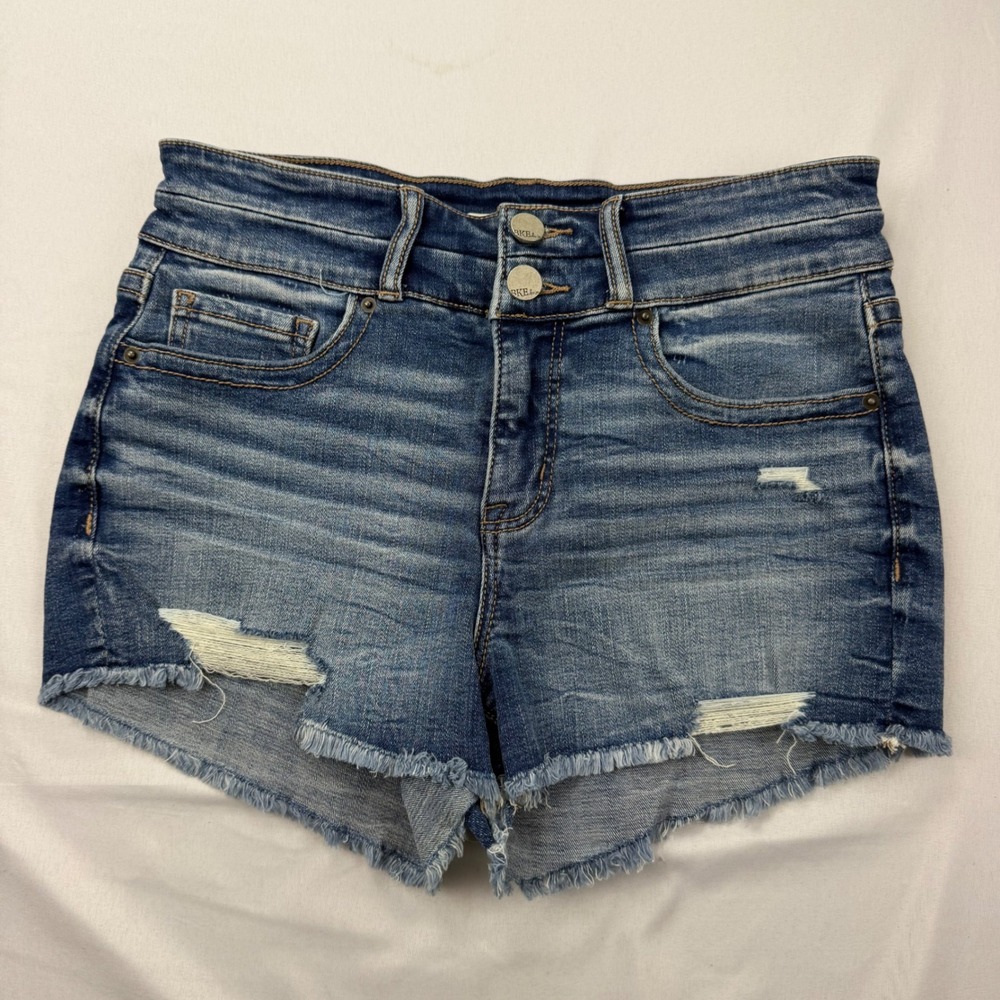 BKE Gabby Denim Shorts Womens‎ 25 Blue Distressed Raw Hem High Rise ABK1277